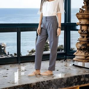 Sundance Amelia Womens size 2 Pinstripe Trouser Linen Pants Blue High Ri…